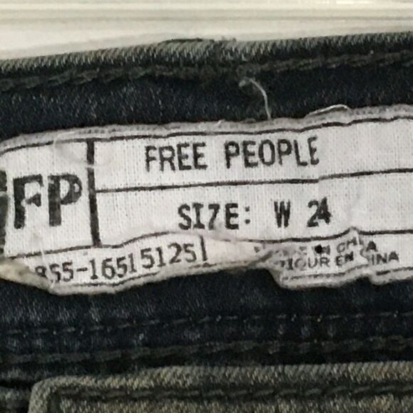 Free People Distressed Skinny Jeans Olive Green Low Rise Stretchy Slim Size 24 - Picture 9 of 13